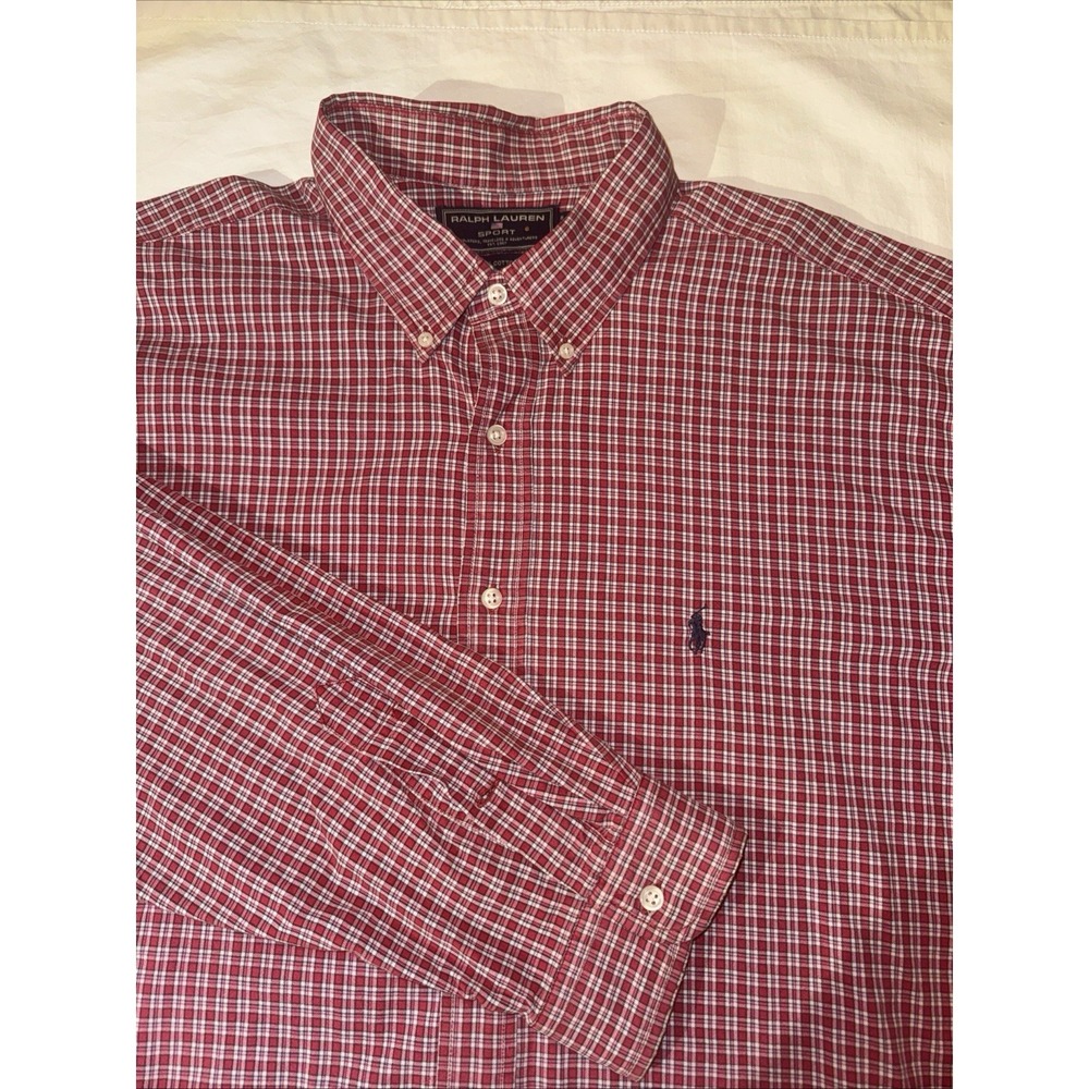 VTG Ralph Lauren‎ Sport Sportsman Red Plaid Button Up Cotton Shirt Mens XXL